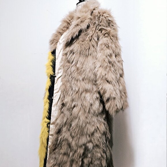 Real Finnish Raccoon Fur Multi-Color Over Coat Jacket No Fox Mink Beige Yellow - Picture 4 of 6